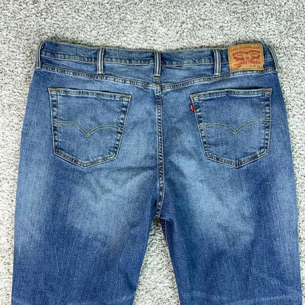 Levis 547 Jeans Mens 42x30 Blue Relaxed Bootcut Stretch Denim Workwear Casual